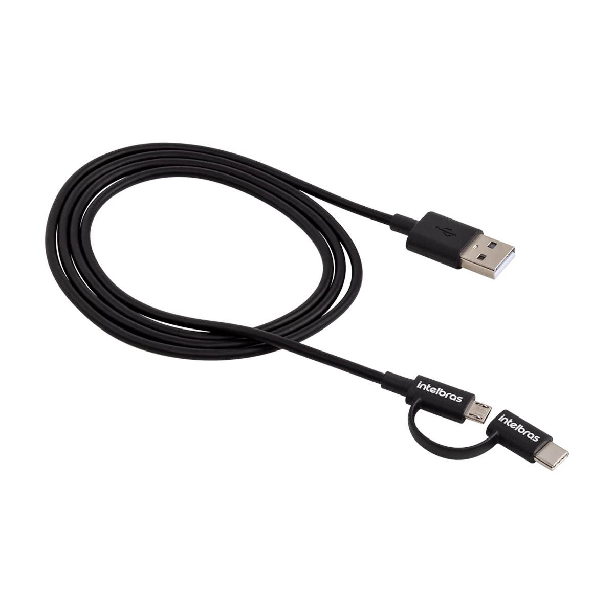 CABO USB - MICRO USB + USB-C 1,2M PVC PRETO EUABC 12PP<br/>