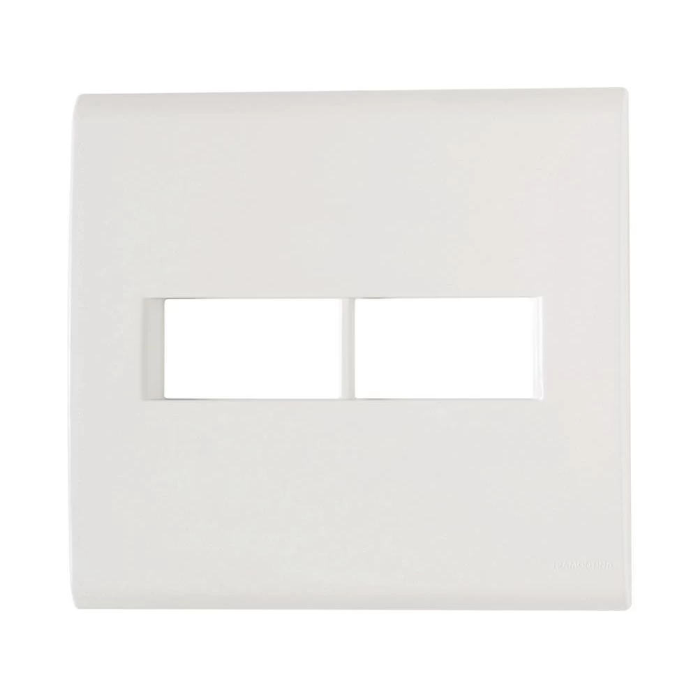 PLACA + SUPORTE 4X4 EM TERMOPLASTICO 2 POSTOS HORIZONTAL LINHA LIZ BRANCA<br/>