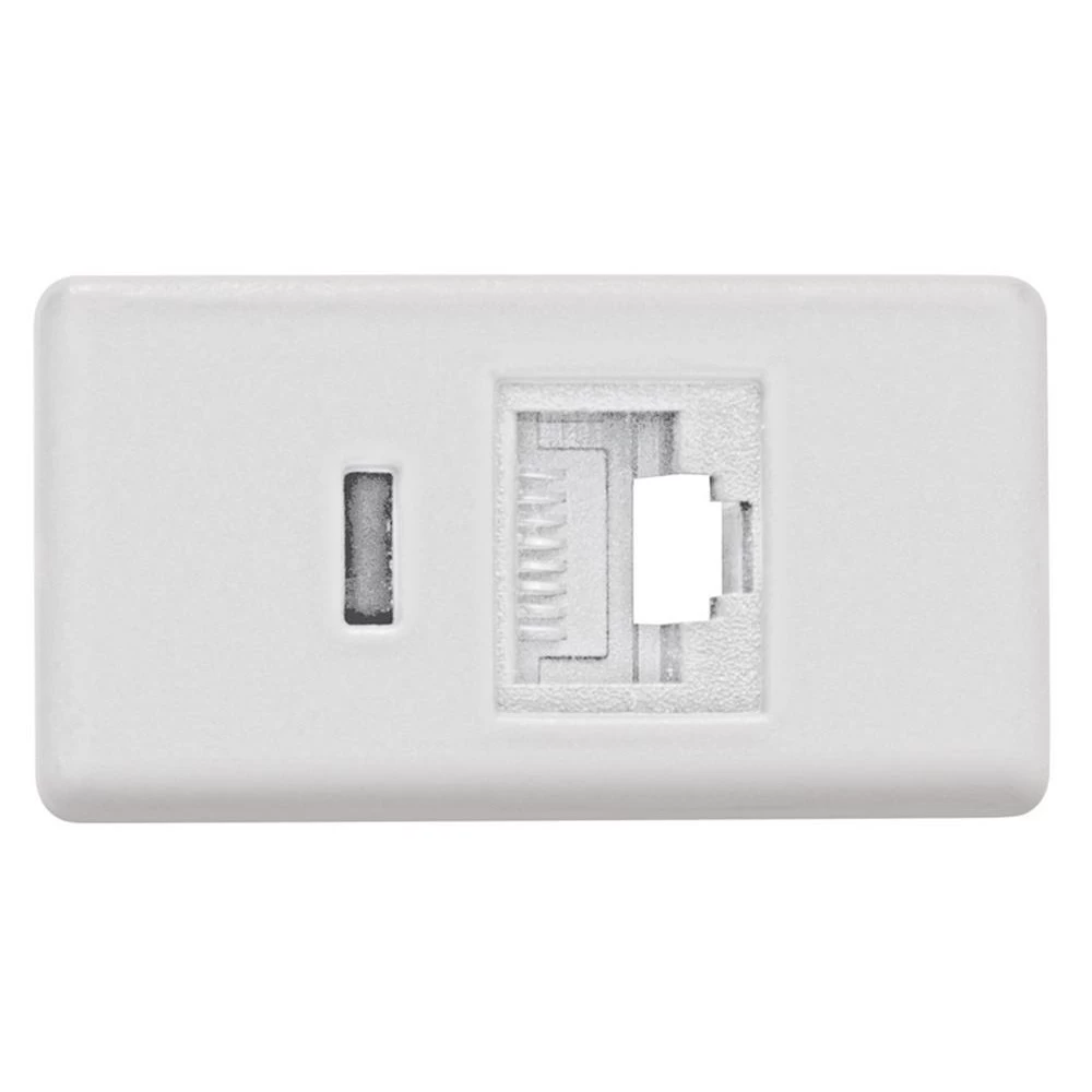TOMADA RJ45 (CAT. 6) EM TERMOPLASTICO COM COMPONENTES METALICOS SISTEMA MODULAR BRANCO<br/>